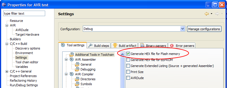 Generate HEX file property
